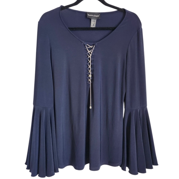 Frank Lyman Bell Sleeve Top With Silver Accents - Picture 1 of 4